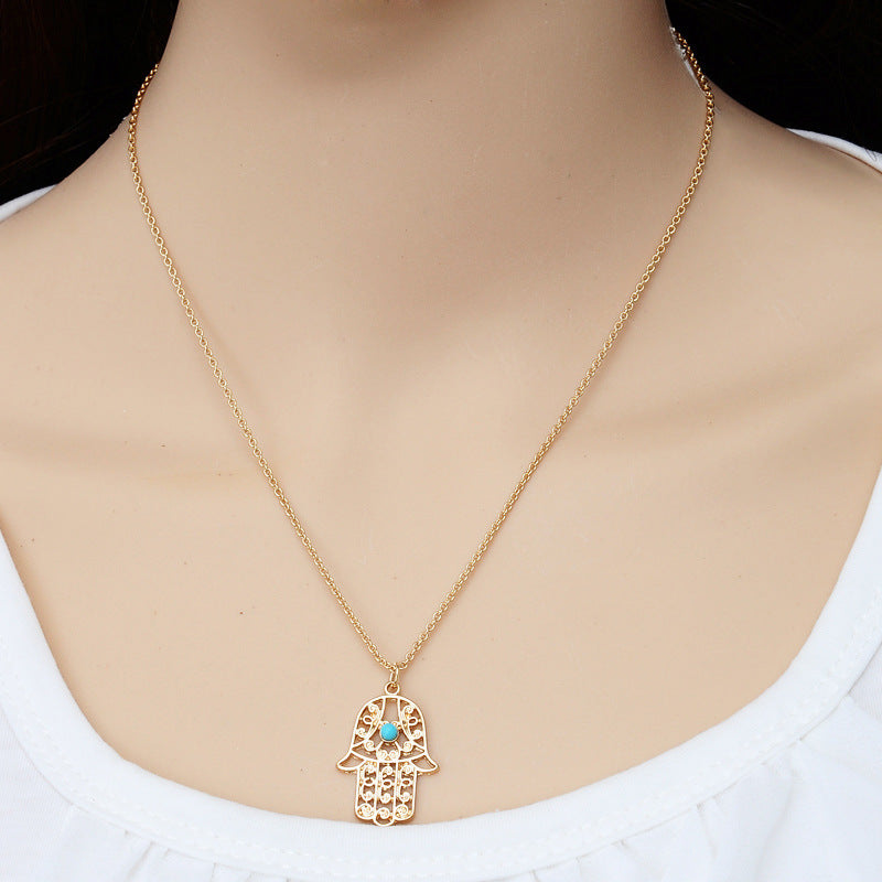 Zhuang Zhou New Turquoise Hamsa Hand Necklace 3055