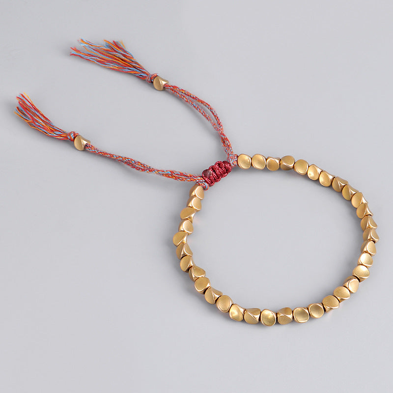 Handmade Woven Bracelet with Unique Copper Beads