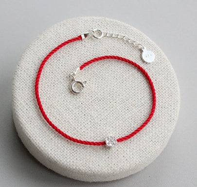Zodiac Year Thin Red String Bracelet in Sterling Silver