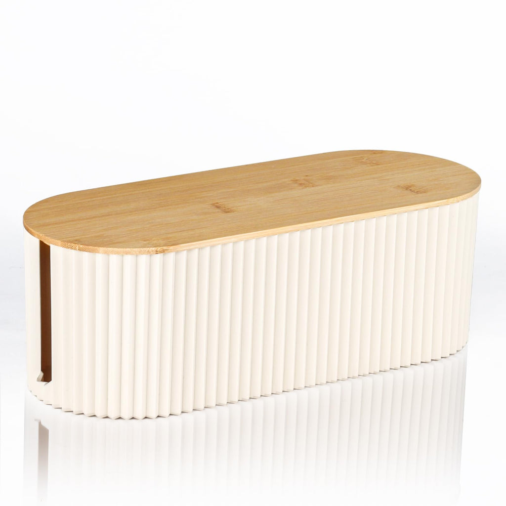 Bamboo Cable Management Box - 12.6x5.4x4.4" - Beige