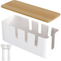Cable Organizer Box with Wood Lid - 12x5x4.5 inch